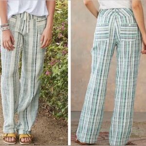 Sundance Gigi Pant in Green White Plain Cotton Straight Leg Pockets Size M